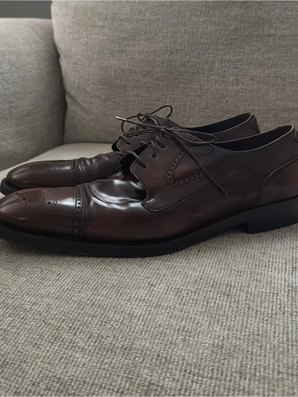 Salvatore Ferragamo Men’s Dark Brown Leather Cap-Toe Derby Shoes